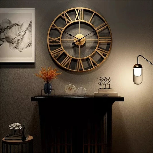 Large 3D Metal Wall Clock – Silent Vintage Roman Numeral Round Clock for Living Room or Office Décor